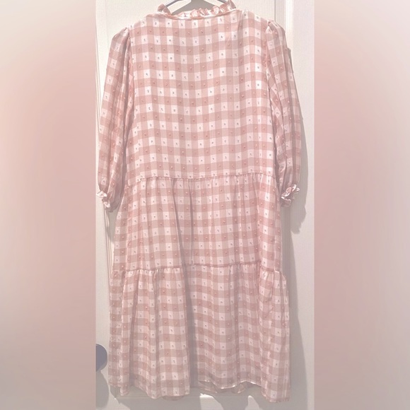 Nanette Lepore Pink Blush Gingham Check Swiss Dot Babydoll Mini Dress - Picture 6 of 7